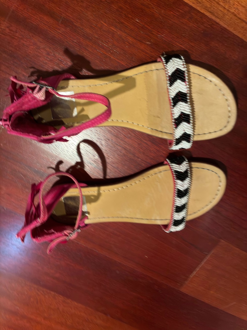 Kids  Beaded Ankle-Tie Sandals - Pink